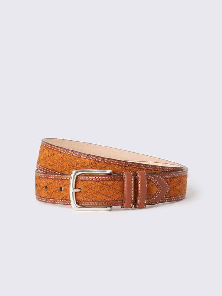 Men's Tan Cork Inlaid Handmade Leather Belt