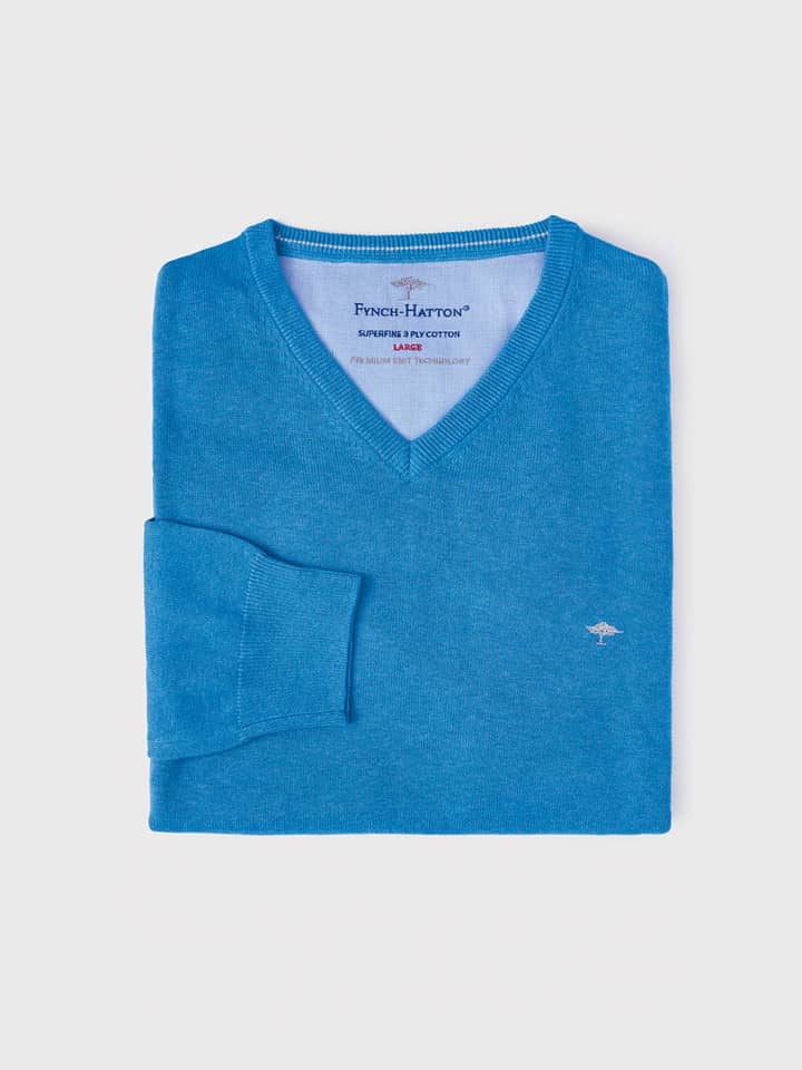 Blue Fynch Hatton Superfine Cotton V Neck Folded